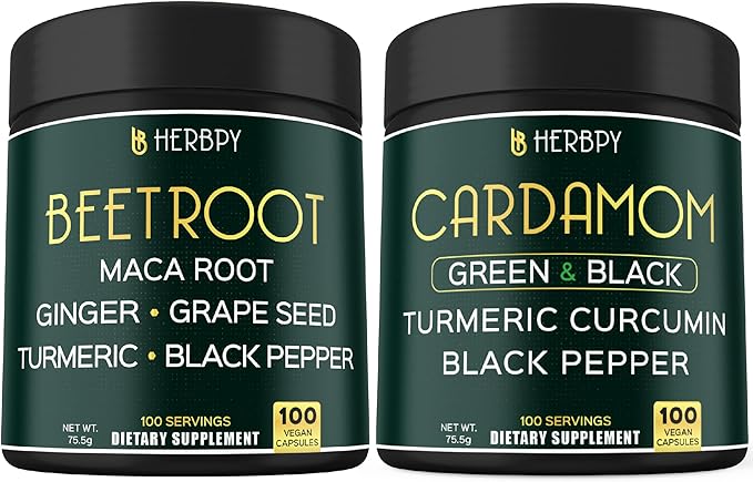 Bundle 6in1 Beet Root Capsules 100 Count & 4in1 Cardamom Capsules 100 Count - Support Restful Night, Heart Health, Digestion & Natural Wellness