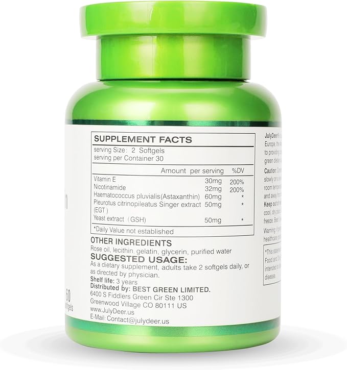 JulyDeer Astaxanthin 6 mg Per Serving, 60 Softgels – Double Strength Microalgae – Natural Haematococcus Pluvialis Source – Antioxidant Supplements for Skin, Eyes, Joints, & Immune Support – Non-GMO