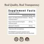 Real Mushrooms Lion’s Mane Calm Capsules (90 Count) – 400mg Organic Lions Mane Fruiting Body Extracts, 200mg Organic Reishi, 200mg AlphaWave L-Theanine for Calm Clarity & Relaxed Alertness, 90ct