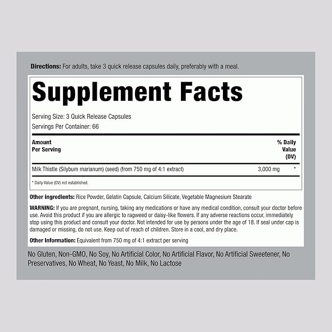 Piping Rock Milk Thistle Supplement | 200 Capsules | Concentrated Herbal Extract | Non-GMO, Gluten Free
