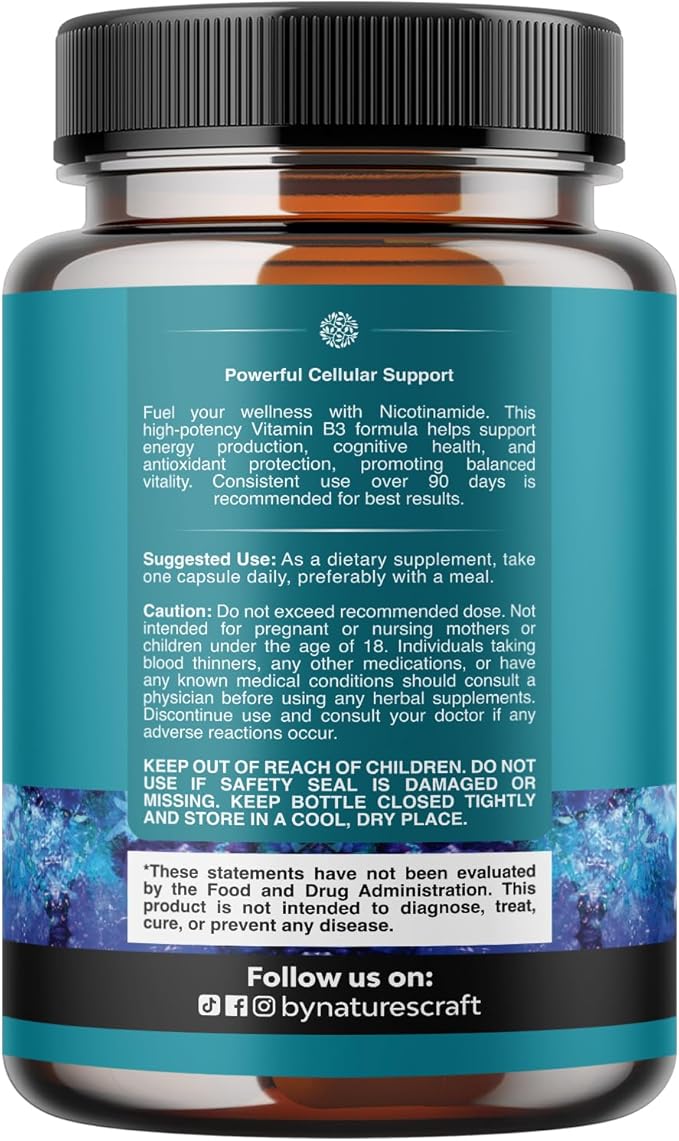 Vitamin B3 Niacinamide 500mg Capsules - Mitochondrial Energy and Potent Skin Supplement - AKA Vitamin B3 Niacin Flush Free and Nicotinamide 500mg - Flush Free Niacin Supplement - 240 Count