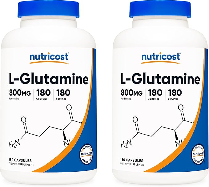 Nutricost L-Glutamine 800mg, 180 Capsules (2 Bottles)