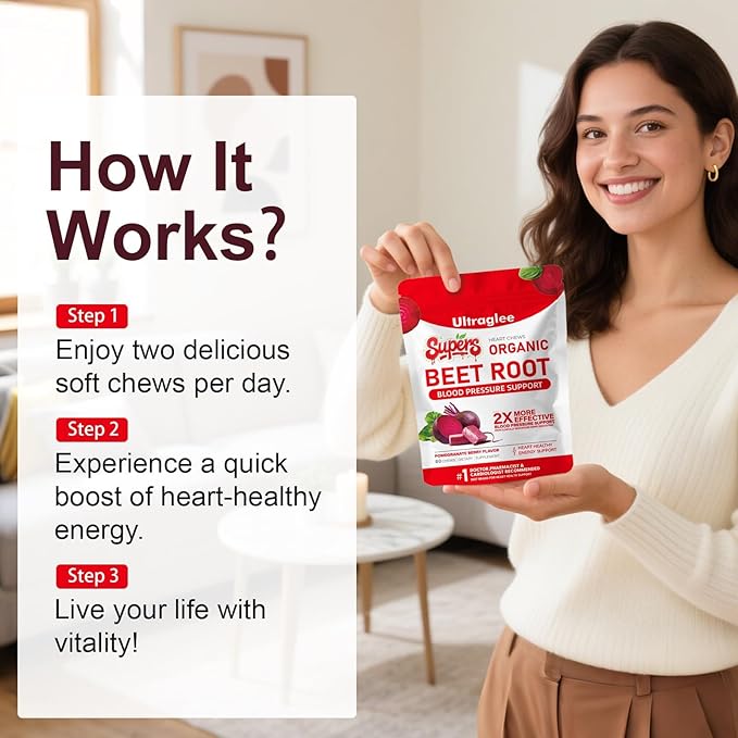 Beet Chews,Beetsroot Heart, Nitric Oxide Support Soft Beets Heart Chews,Grape Seed Extract &Beet Root Powder Energy Supplement,60 (Pomegranate Berry Flavor)