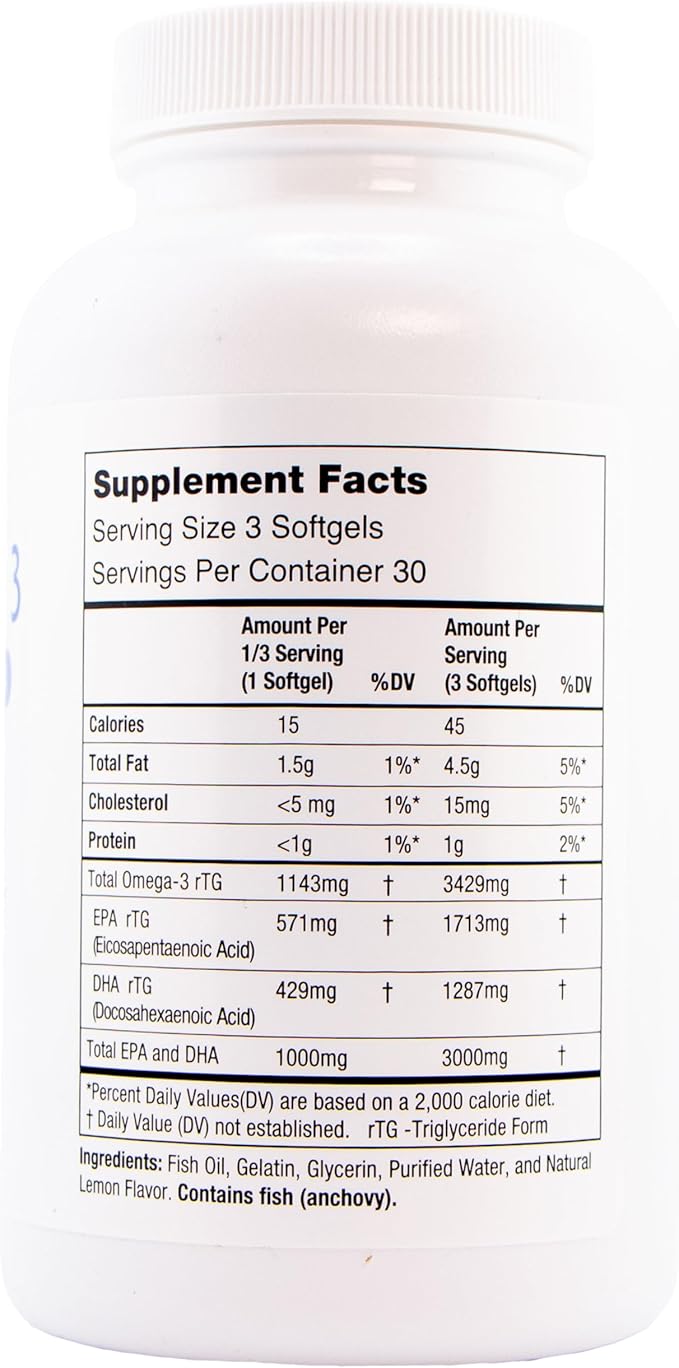 Oasis TEARS ON3000 Omega™ 3 Fish Oil 3000mg DHA & EPA Dietary Supplement | 90 Softgels | Non-GMO, Gluten-Free, Dairy-Free