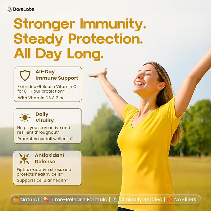 Time Release Vitamin C 1000 mg + Vitamin D3 1000 IU + Zinc 30 mg | Immune Support & Collagen Boost | Non-GMO, All-Day Antioxidant | 120 Tablets Super C