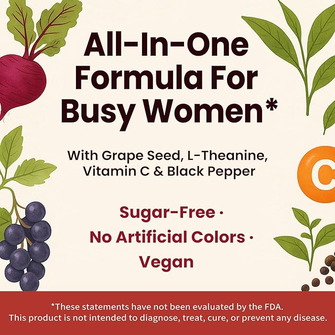 Beet Root Gummies – Beetroot Gummies for Circulation, Heart & Blood Pressure Support, Nitric Oxide Beets Gummies with Grape Seed, L-Theanine for Calm Mood, Sugar-Free Vegan, 30:1 Extract, 60 Count