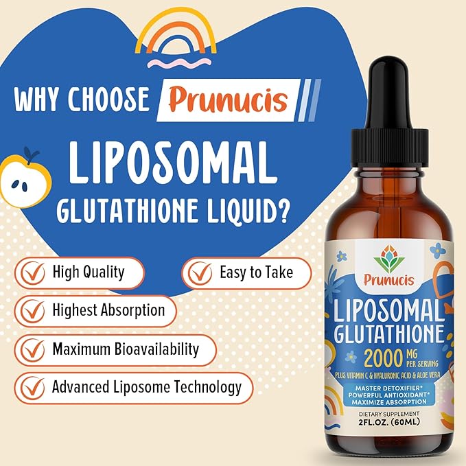 2000MG Liposomal Glutathione Liquid, 98% Absorption, Active Form L-Glutathione Supplement, Vegan Friendly, Powerful Antioxidant Complex for Immune System, Aging Defense, Detox, 2 FL.OZ