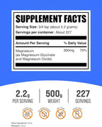 BulkSupplements.com Magnesium Glycinate Powder - Magnesium Glycinate 300mg, Highly Absorbable - Gluten Free, 2.2g per Serving, 500g (1.1 lbs) (Pack of 1)