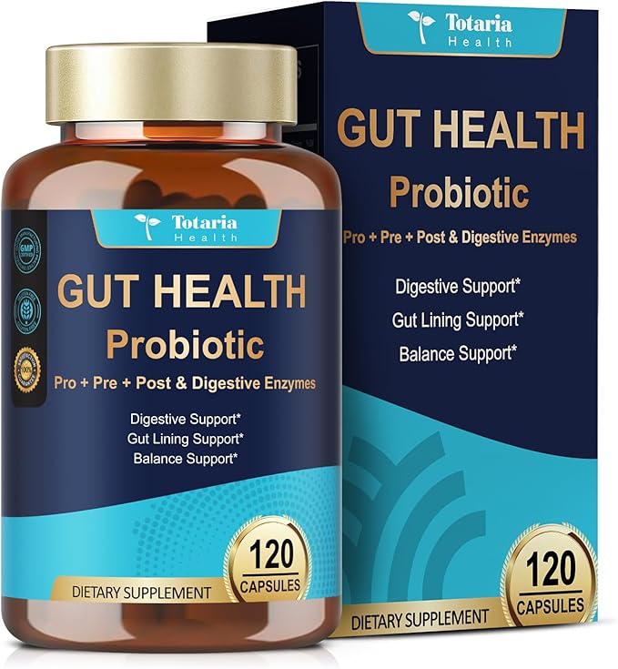 Totaria 14-in-1 Gut Health Supplement with Probiotics, Prebiotics, Postbiotics & Digestive Enzymes for Women & Men, 60 Billion CFU Probiotics for Gut and Digestion, Strong Immunity, Skin (2 Pack)