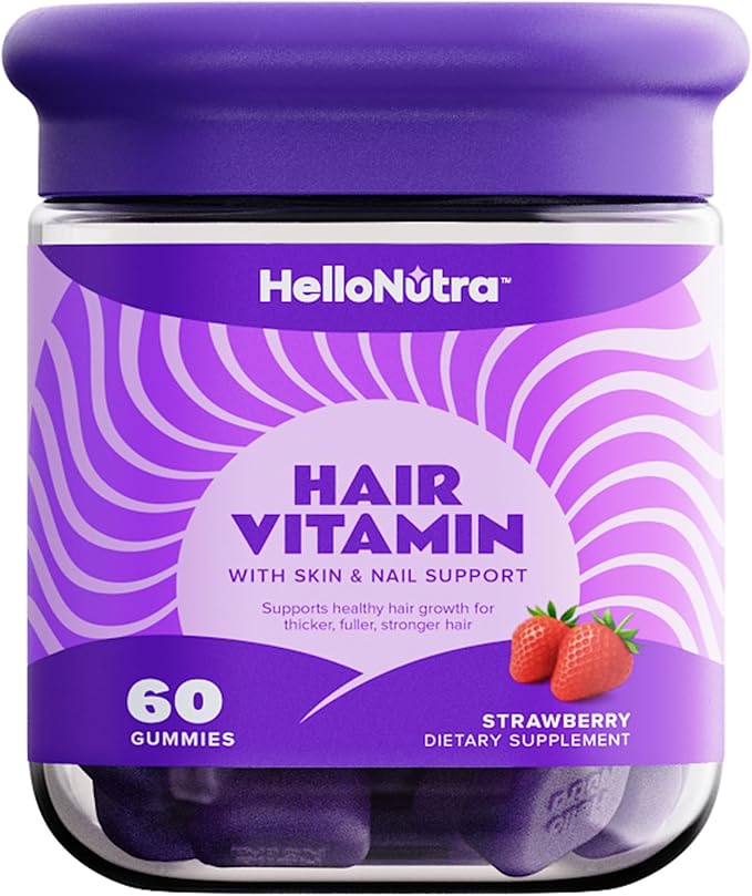 Hair Vitamin Gummies | Hair Growth, Skin & Nails Support | Biotin 6000mcg, Bamboo Silica, Keratin, Collagen, MSM, Zinc & Antioxidant Vitamin A (as Beta Carotene) | Strawberry | 60 Gummies