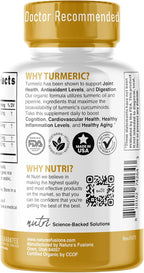 Nutri Organic Turmeric Curcumin Supplement 1425mg - 40x More Bioavailable - 95% Pure Curcuminoids - with Black Pepper, Ginger & Turmeric Oil - 90 Count Capsules, 3rd Party Tested