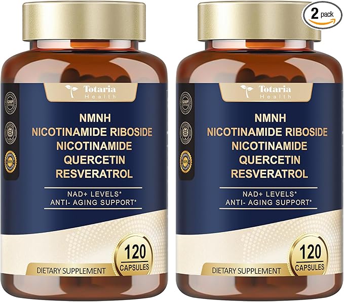 Totaria NMNH (Dihydronicotinamide Mononucleotide), NMNH Supplement w/Niacinamide (Vitamin B3), Quercetin, Trans-Resveratrol, Support NAD+, Anti-Aging, Skin Cell Health & Energy, 240 Count