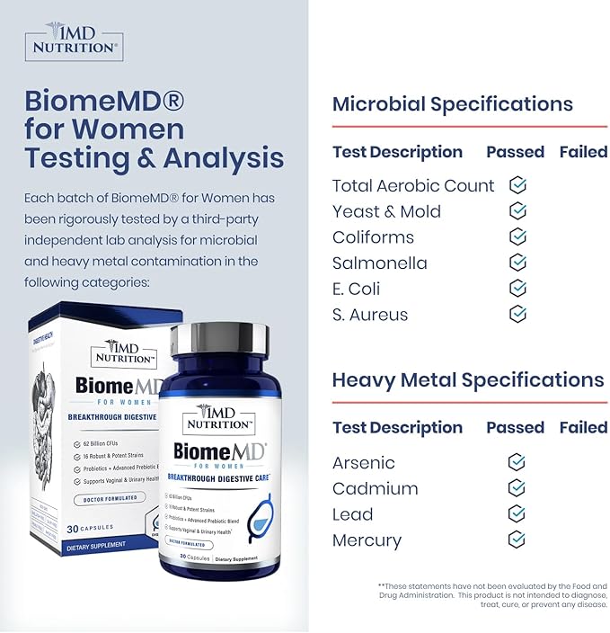 1MD Nutrition BiomeMD Probiotics for Women - Daily Prebiotics and Probiotics for Women - More Than 60 Billion CFUs, 15 Strains - Womens Probiotic to Support Urinary & Vaginal Health - 30 Capsules
