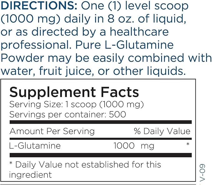Metabolic Maintenance L-Glutamine Powder - 1000mg Pure Amino Acid Supplement, Easy Drink Add-in - Support for Gut + Intestinal Health, Exercise + Muscle Recovery (500g / 500 Servings)