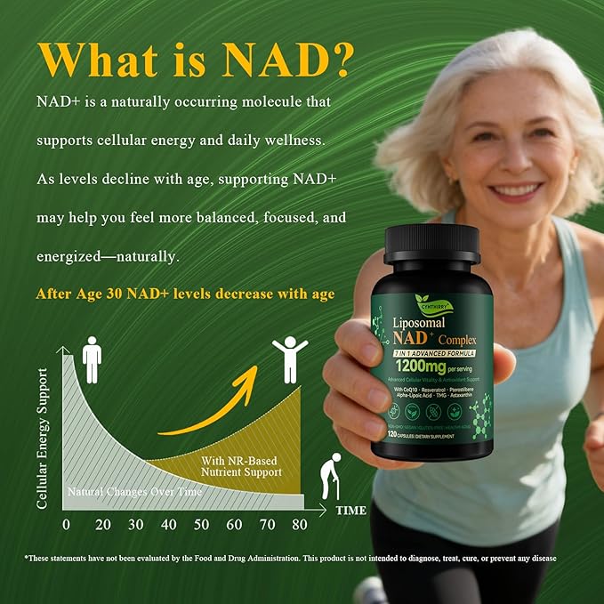 Liposomal NAD+ Supplement with Resveratrol, CoQ10 | Advanced Cellular Support, Nicotinamide Riboside NMN Replacement Premium Antioxidant & Energy