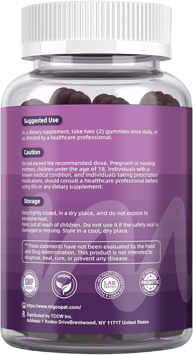 Migcopat Pre Post Probiotics Gummies, Probiotic Prebiotic Postbiotic Digestive Enzymes with Fiber, 120 Billion CFU Probiotics for Gut Health, Sugar Free, Vegan, BlackBerry Flavor, 120 Cts