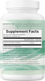 Lithium Orotate 10mg, 240 Veggie Capsules | 5mg Per Capsules | High Bioavailability Trace Mineral | Healthy Aging, Brain Supplement, & Mood Support | Non-GMO, Gluten Free