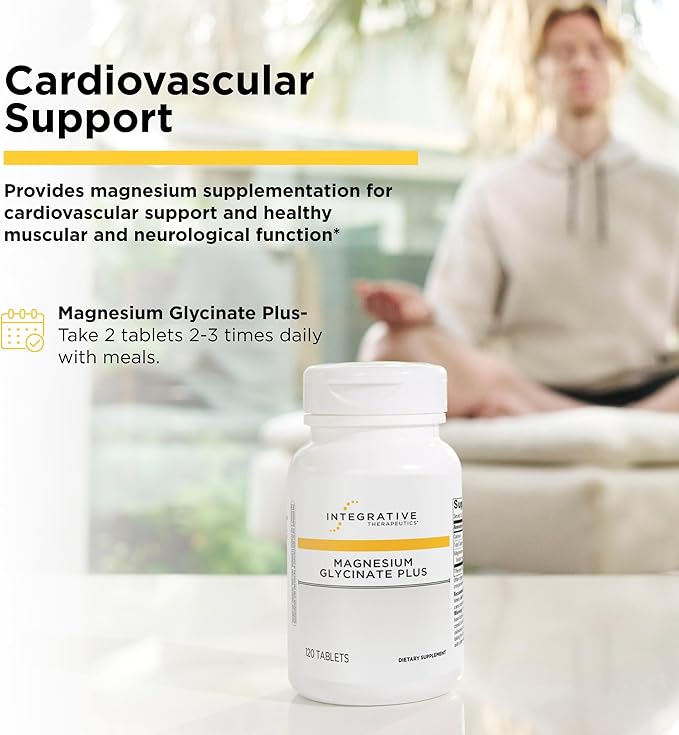 Integrative Therapeutics Magnesium Glycinate Plus - Brain Function Support Supplement for Adults* - Supports Heart and Muscular Function* - Dairy-Free & Gluten-Free - 120 Count (60 Servings)