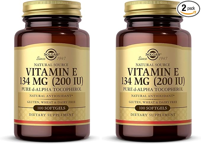 Solgar Vitamin E 200 IU Alpha,100 Softgels - Antioxidant,Healthy Aging,Healthy Skin,Immune System Support - Natural Source Vitamin E - Gluten Free,Dairy Free - 100 Servings,(Pack of 2)