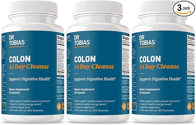 Dr. Tobias Colon Cleanse - Constipation Relief & Gut Health Support for Women & Men | 14 Day Colon Cleanser for a Gentle Colon Detox & Gut Flush - 3 Bottles of 28 Capsules