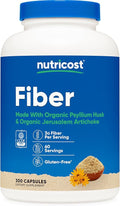 Nutricost Fiber Capsules with Prebiotic Fiber Supplement 300 Capsules - Made with Organic Psyllium Husk & Organic Jerusalem Artichoke, 60 Servings, Gluten Free, 3 G Per Serving