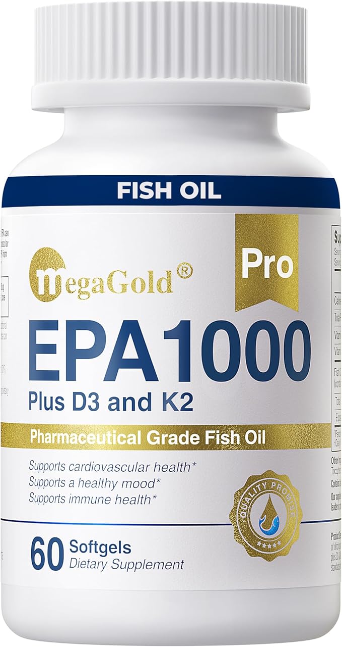 Pro Fish Oil EPA 1000mg Omega 3 with Vitamins D3 & K2 - Omega 3 Fatty Acid Supplements, Burpless Fish Oil Capsules for Men and Women - 60 Count Mini Softgels