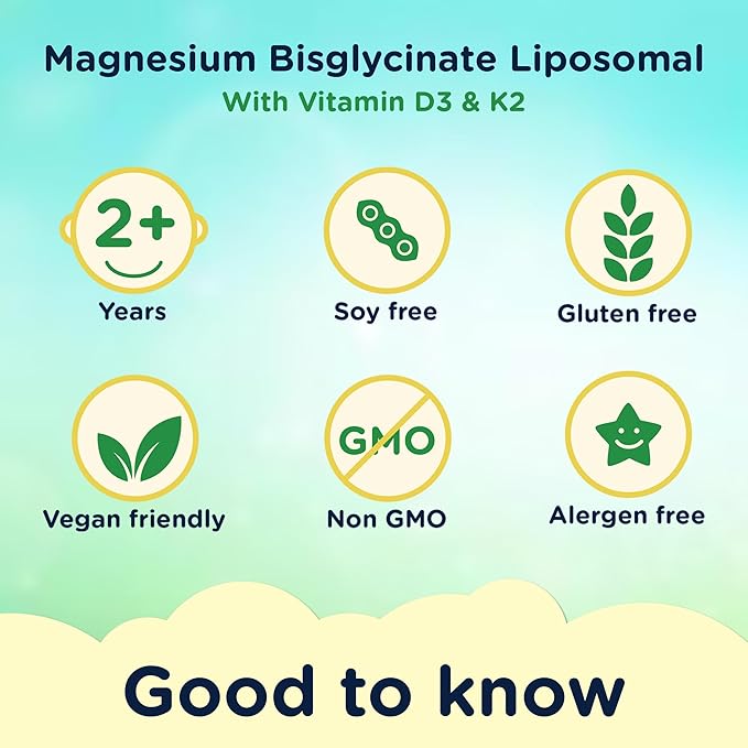 Magnesium Liposomal | with Vitamins D3 & K2 | Magnesium Bisglycinate | for Children & Adults | Highly Absorbable Liquid Supplement | Lemon & Elderflower Flavour | 30-Day Supply | 5 fl oz