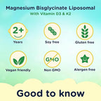 Magnesium Liposomal | with Vitamins D3 & K2 | Magnesium Bisglycinate | for Children & Adults | Highly Absorbable Liquid Supplement | Lemon & Elderflower Flavour | 30-Day Supply | 5 fl oz