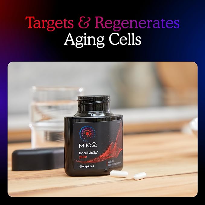 MitoQ Pure Advanced Mitochondria Supplement Superior Bioavailability to CoQ10 | Reduces Free Radical Damage for Healthy Aging, Metabolism, Heart Health, Energy, Strength & Mobility