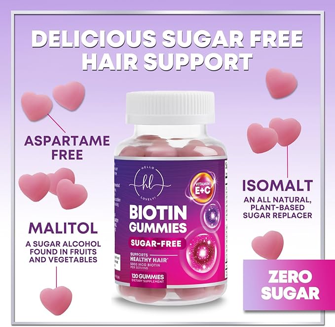 Hair Vitamins Gummies with Biotin 5000 mcg per Serving - Hair Growth Support with Vitamins E & C for Thicker, Stronger & Beautiful Hair - Hair Skin and Nails Vitamin, Gluten Free - 120 Gummies