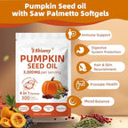 Pumpkin Seed Oil with Saw Palmetto, 300 Softgels | 4 in 1 Vitamin D3 & Elderberry, 3000mg Cold Pressed & Pure Virgin Oil | Supports Hair, Urinary, Bladder & Prostate Health, Immune | Vegan, Non-GMO