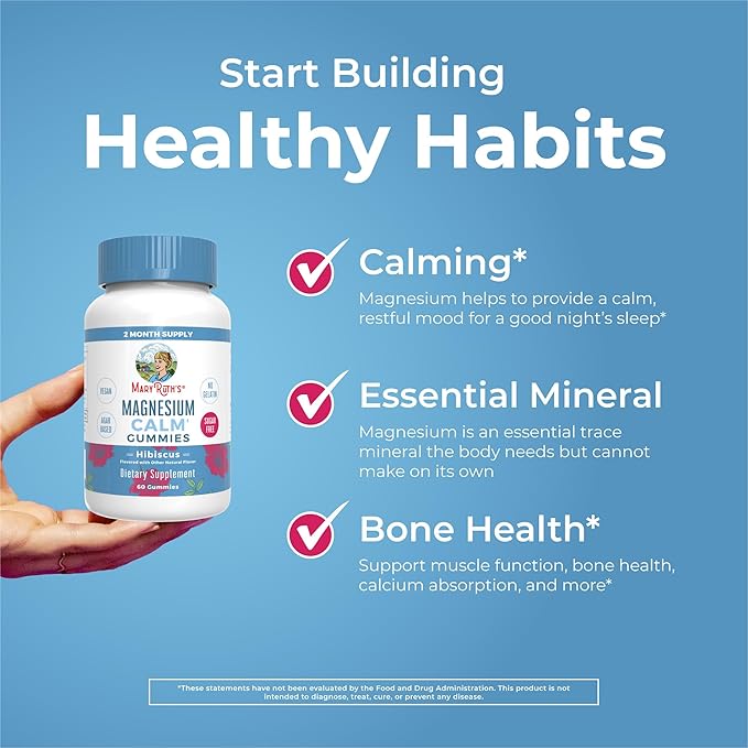 MaryRuth Organics Calm Magnesium Citrate Gummies | 2 Month Supply | Sugar Free | Magnesium Supplement for Adults | Stress Relief | Bone Health | Vegan | 60 Count