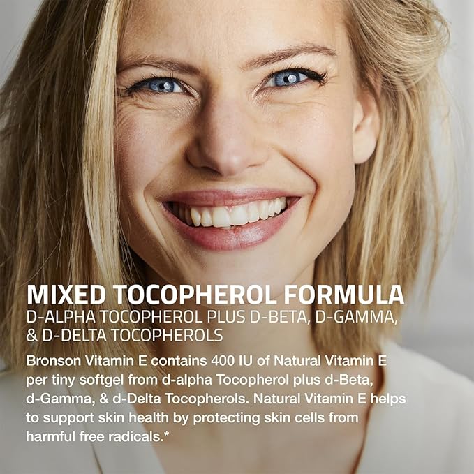 Bronson Vitamin E Complex 400 I.U. Supplement (d-Alpha Tocopherol Plus d-Beta, d-Gamma, & d-Delta Tocopherols), Antioxidant, 100 Softgels