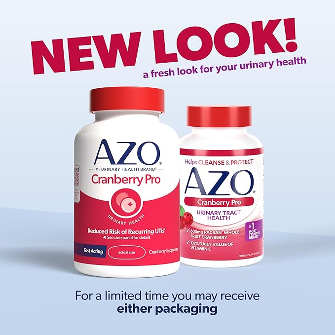 AZO Cranberry Pro Urinary Tract Health Supplement 600mg PACRAN, 1 Serving : More Than 1 Glass of Cranberry Juice, Sugar Free Cranberry Pills, Non-GMO 100 Softgels (Pack of 2)