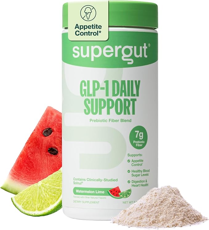 Supergut GLP1 Daily Support - Watermelon Lime - High Fiber GLP-1 Supplement Powder for Women & Men - Sugar-Free Drink Mix for Gut Health & Digestive Support (18 Servings)