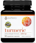 Youtheory Turmeric Extra Strength - 1,000 mg - Supports Brain, Muscle & Joint Health* - Contains Bioenhancers, Curcuminoids & Herbal Extracts - USP Verified - 60 Vegetarian Capsules (30-Day Supply)