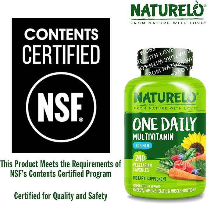 NATURELO Mens Multivitamins - One Daily Multivitamin for Men with Vitamins, Minerals & Organic Whole Foods, Boost Energy & Health, Non-GMO, 240 Vegetarian Capsules (Pack of 2)