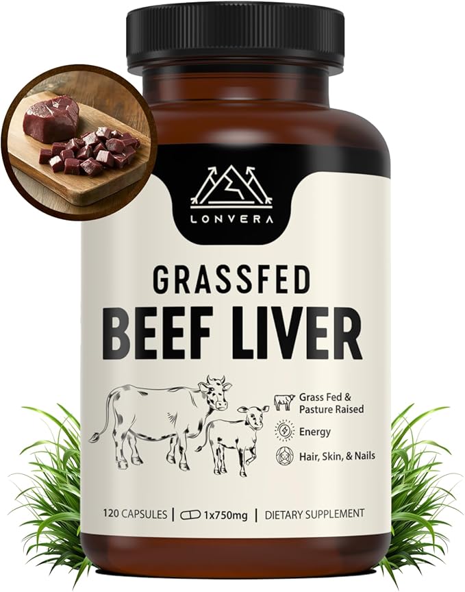 Lonvera Grass Fed Beef Liver Capsules for Women and Men – 3000mg Freeze Dried Desiccated Organs – Nutrient Source for Joints, Bones, Hair, Skin, Nails & Daily Energy – 120 Pasture-Raised Capsules