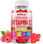 Liposomal Vitamin C 1000mg Gummies for Adults, Vitamin C Chewable with Iron, Zinc & Elderberry for Immune Support & Energy, Sugar Free, RaspberryFlavor, 60 Count