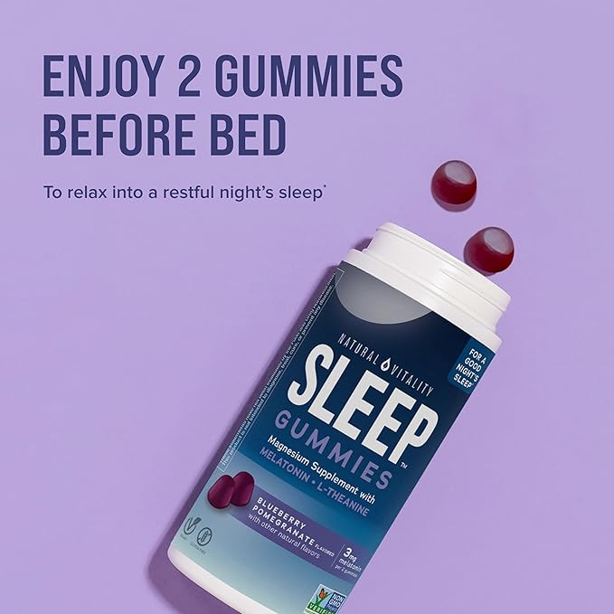 Natural Vitality Sleep Gummies, Magnesium Supplement with Melatonin and L-Theanine, Vegan, Gluten Free, Helps the Body Ease Into Sleep, Blueberry Pomegranate, 120 Count (Pack of 2)