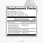 BioActive B12 Full Spectrum Vegan Methylated Vitamin B12 Sublingual Liquid Methylcobalamin, Hydroxocobalamin & Adenosylcobalamin 1,250 mcg per Drop (4 Drops = 5,000mcg / 4 Month Supply) 20 ml