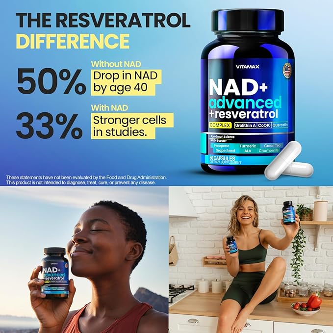 Liposomal NAD+ Supplement Extra Strength | Urolithin A, Resveratrol, CoQ10 - Women & Men - ALA, Green Tea, Quercetin, Lycopene | High Purity, Energy & Regeneration - Made in USA – 60ct