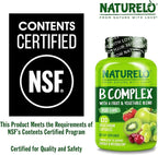NATURELO Vitamin B Complex,120 Capsules, Vegan, CoQ10, Methyl Folate, Biotin, Fruit & Veg Blend, Supports Energy and Healthy Stress Response, Super B Complex Vitamins for Women and Men