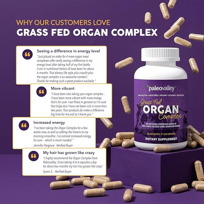 Paleovalley Grass Fed Beef Organ Complex - Freeze-Dried Beef Liver, Heart, and Kidney Blend, 1 Bottle