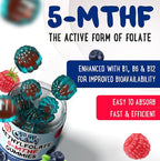 OH MY CHEWY Center-Filled 5-MTHF Folate L-Methylfolate Gummies - Sugar-Free MTHFR Vitamins B Complex Support with Methylated B1, B6 and B12 Cofactor - Mood, Behavior, Cognition - 60 Count