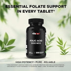 Folic Acid 1 mg (1000 mcg) (Vitamin B9) - 500 Vegetarian Tablets - an Essential Prenatal and Postnatal Vitamin