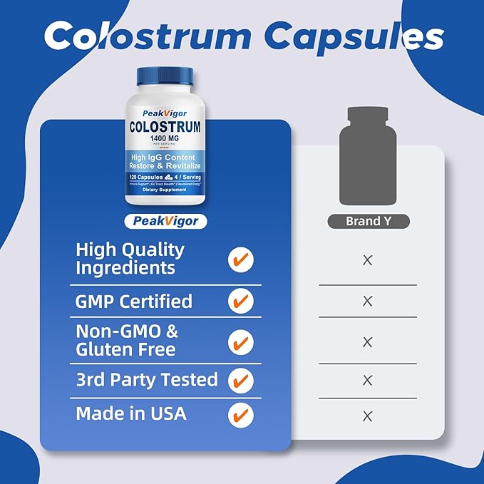 Organic Bovine Colostrum Capsules, 1400mg Colostrum Supplement Powder for Immune & Gut Support, Energy Support, Skin Health, Hair Growth - No Fillers, Non-GMO, 120 Capsules