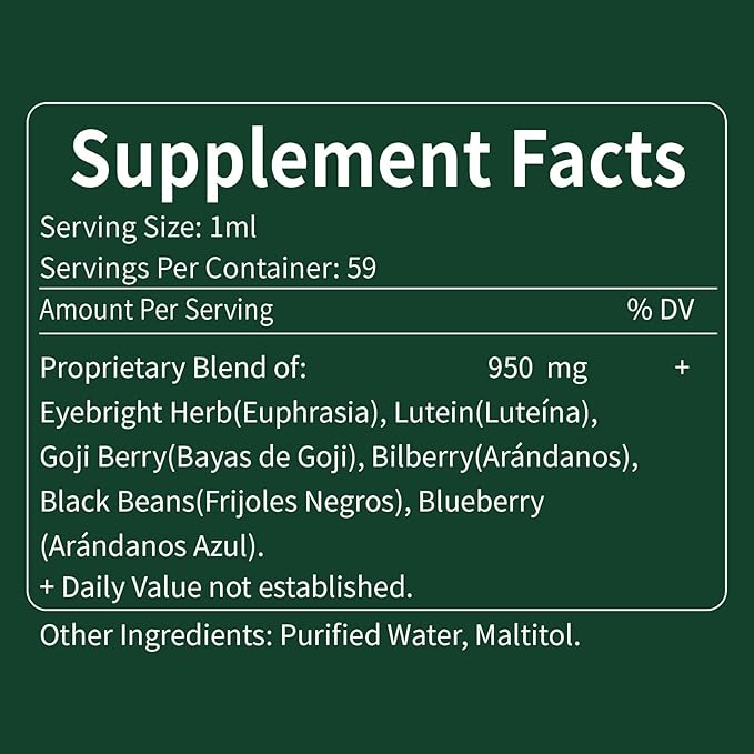 Herbal Liquid Drops, Natural Eyebright Herb Extract Support Eye Strain Relief, Dry Eye & Sight Care Support. 4oz-Original
