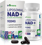inGreens 900mg Liposomal NAD+ Supplement with 300mg Trans Resveratrol - Superior Absorption, Replaces NMN, Boost NAD+ for DNA Repair, Energy & Longevity, Aging Defense, 60 Softgels