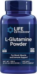 Life Extension L-Glutamine Powder, Amino Acid, Supports Muscle Health and Immune Health, Gluten-Free, Non-GMO, Vegetarian, 100 Grams